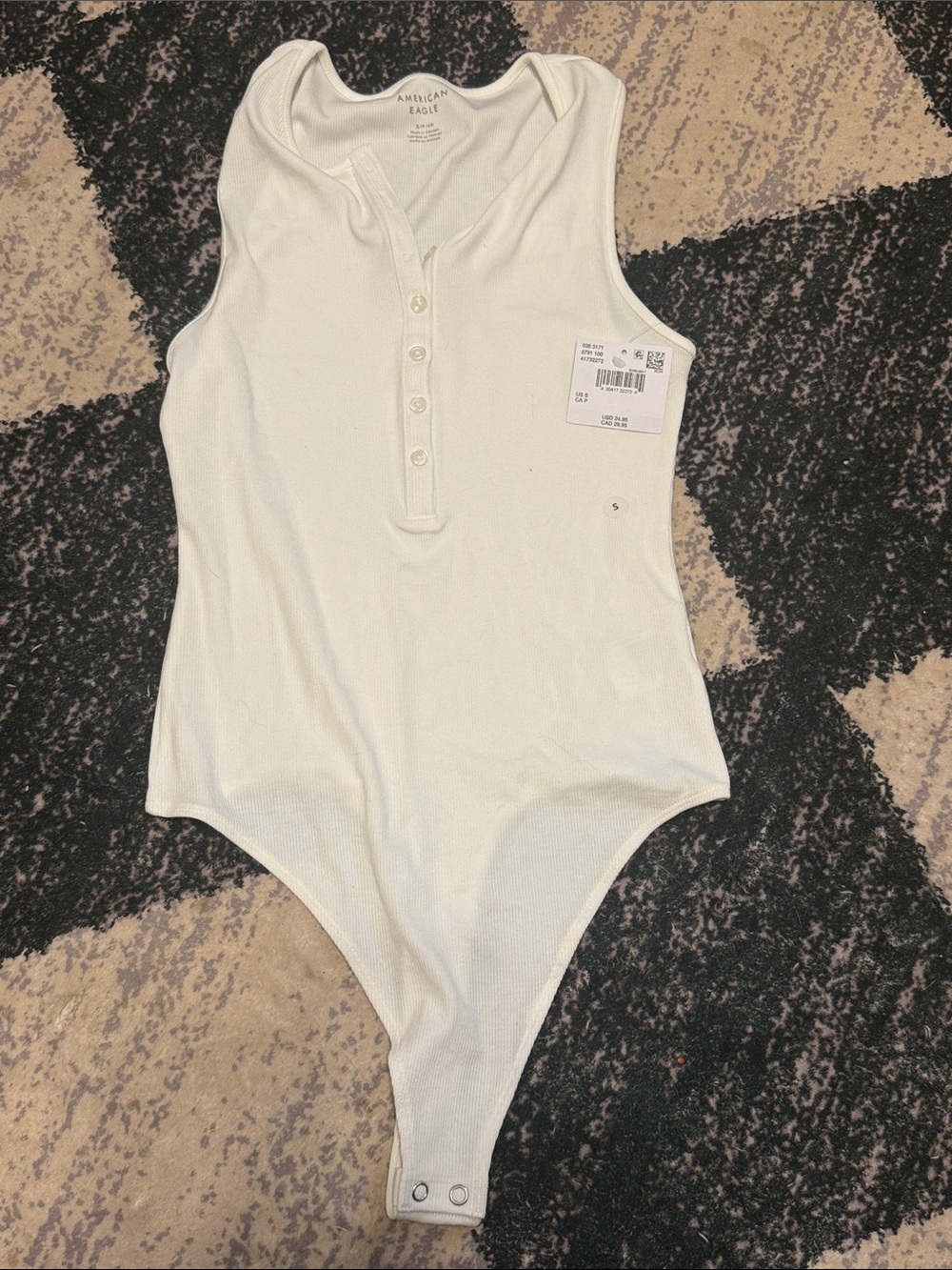 American Eagle Outfitters White Ribbed Henley Bodysuit